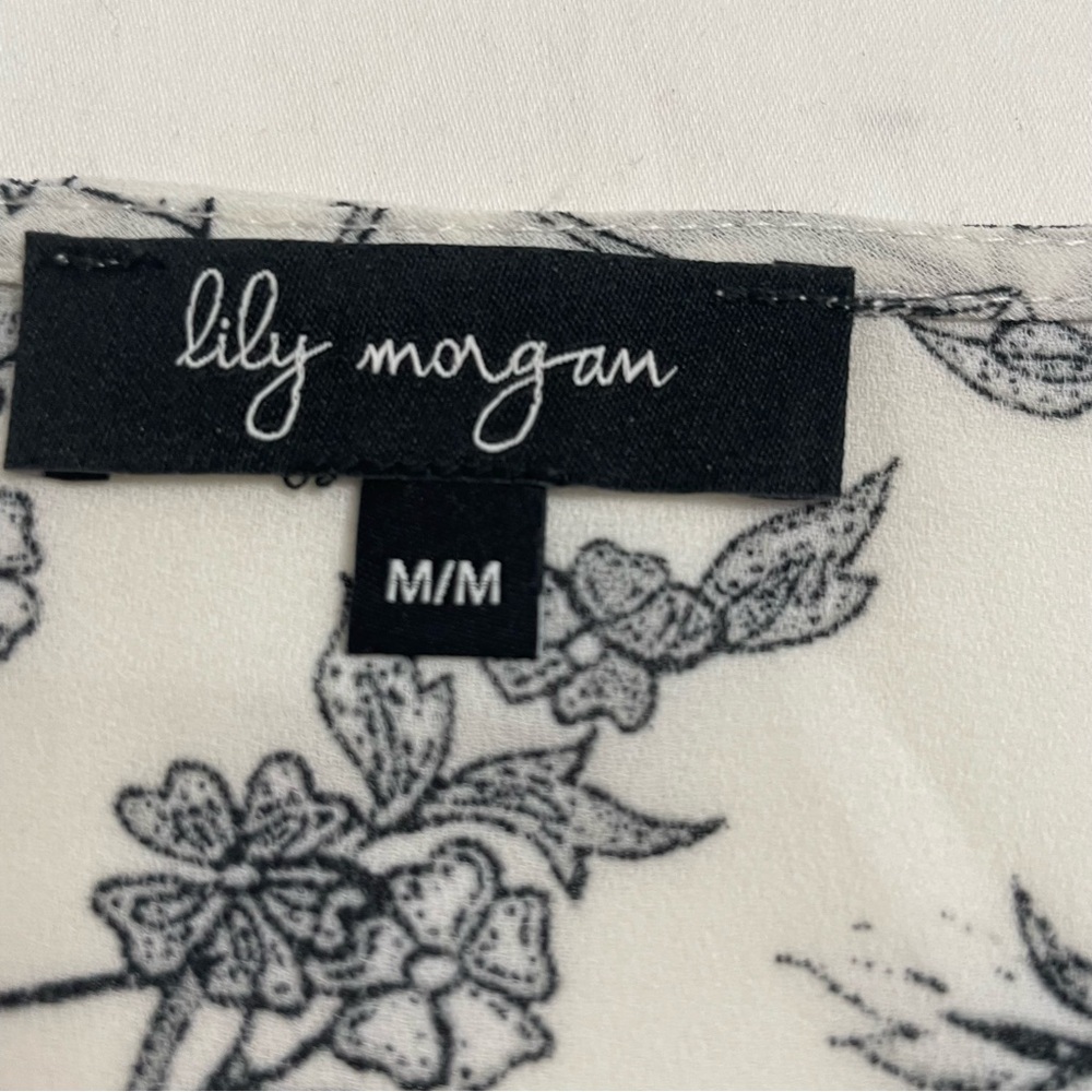 Lily Morgan Flutter Sleeve Blouse Black & White Botanical Floral Women’s Medium - Picture 3 of 8